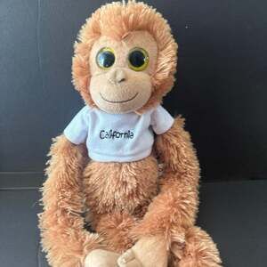 Aurora Orangutan Monkey Plush Wearing California T-Shirt, Big Eyes Stuffed Anima